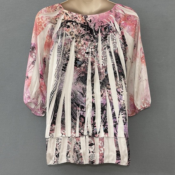 Cato Womens Top Plus 20W Ivory Pink Sublimation Flowy Peasant‎ Fairy Grunge Y2K - Picture 6 of 16
